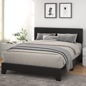 Allewie Queen Size Platform Bed Frame,Faux Leather Headboard with Adjustable Function,Sturdy Wood Slat Support, Easy Assembly, No Box Spring Needed,Black