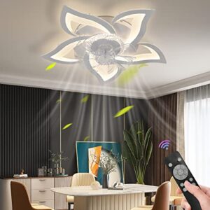 ahawill modern low profile ceiling fan with lights,110v dimmable flower ceiling light fan with remote control/app control,timing 6 gear speeds fan suitable for bedroom,living room,and etc.（white）