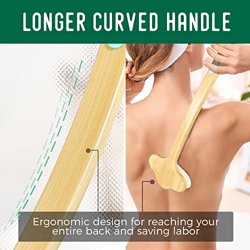 Shower Brush,NURENDER Longer Handle(16.5inch) Bath Shower Brush,Back Scrubber for Shower,Natural Bamboo Shower Brush for Elder,Pregnant,Over-Weight.