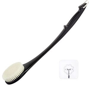 exfoliating shower brush, bath body brush, never mold back brush long handle for shower, 17 inches dry brushing body brush or wet brush with moderate bristles (black)