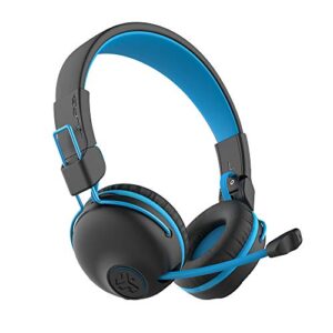 jlab jbuddies play gaming wireless kids headset | blue | 22+ hour bluetooth 5 playtime 60ms super-low latency for mobile gameplay | retractable boom mic | aux cord compatible w/gaming consoles