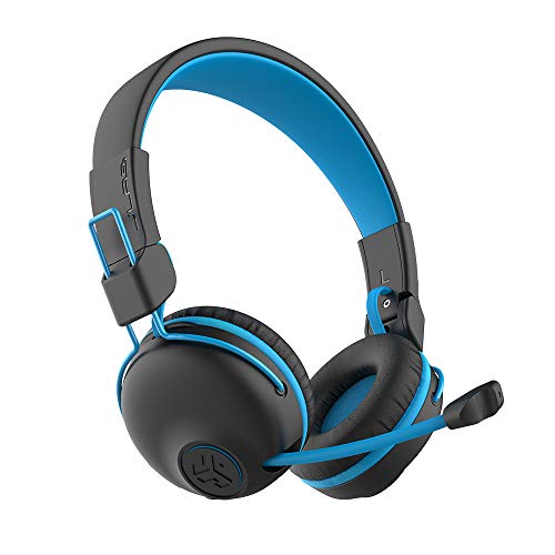 JLab JBuddies Play Gaming Wireless Kids Headset | Blue | 22+ Hour Bluetooth 5 Playtime 60ms Super-Low Latency for Mobile Gameplay | Retractable Boom Mic | AUX Cord Compatible w/Gaming Consoles