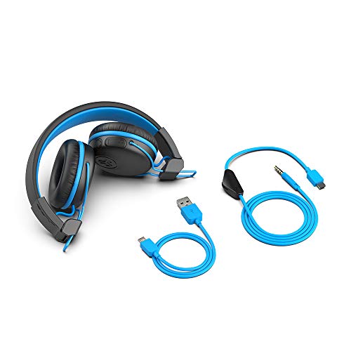 JLab JBuddies Play Gaming Wireless Kids Headset | Blue | 22+ Hour Bluetooth 5 Playtime 60ms Super-Low Latency for Mobile Gameplay | Retractable Boom Mic | AUX Cord Compatible w/Gaming Consoles