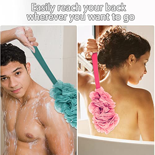 2Pack Back Scrubber for Shower, Evmliy Loofah Sponge Brush Exfoliating Body, Long Handle Scrub Brush for Shower with Loofah on a Stick for Back Use, Bathing Accessories Body Brushes (2Pack)