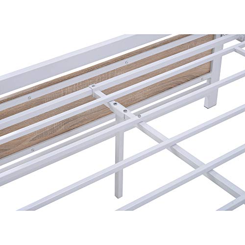 Polibi Full Size Platform Bed, Metal and Wood Bed Frame with Headboard and Footboard, No Box Spring Needed (White, Full)