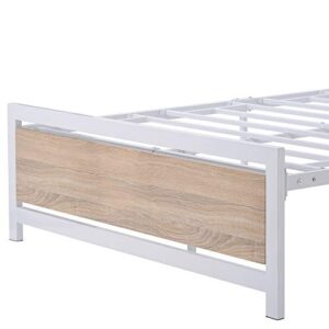 Polibi Full Size Platform Bed, Metal and Wood Bed Frame with Headboard and Footboard, No Box Spring Needed (White, Full)