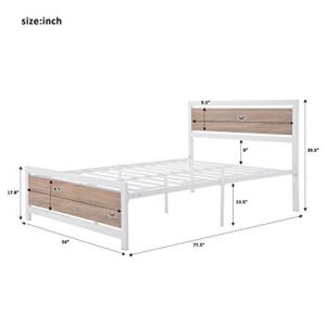 Polibi Full Size Platform Bed, Metal and Wood Bed Frame with Headboard and Footboard, No Box Spring Needed (White, Full)