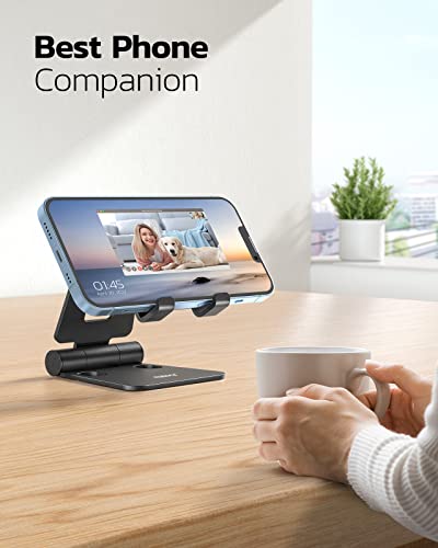 Nulaxy Dual Folding Cell Phone Stand, Fully Adjustable Foldable Desktop Phone Holder Cradle Dock Compatible with Phone 14 13 12 11 Pro Xs Xs Max Xr X 8, Nintendo Switch, Tablets (7-10"), All Phones