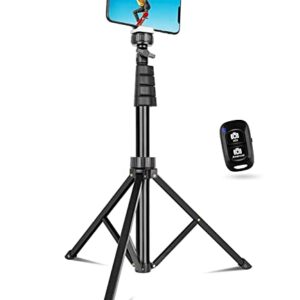 Sensyne 62" Phone Tripod & Selfie Stick, Extendable Cell Phone Tripod Stand with Wireless Remote and Phone Holder, Compatible with iPhone Android Phone, Camera (Black)