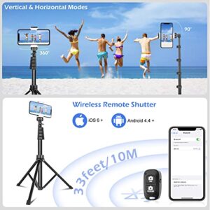 Sensyne 62" Phone Tripod & Selfie Stick, Extendable Cell Phone Tripod Stand with Wireless Remote and Phone Holder, Compatible with iPhone Android Phone, Camera (Black)