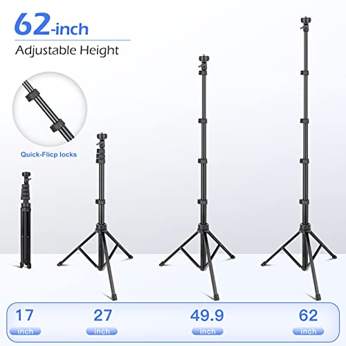 Sensyne 62" Phone Tripod & Selfie Stick, Extendable Cell Phone Tripod Stand with Wireless Remote and Phone Holder, Compatible with iPhone Android Phone, Camera (Black)