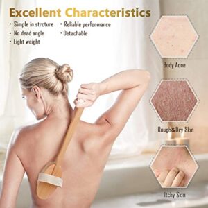 Body Brush for Bath or Shower - Dry or Wet Skin Exfoliating Long Wood Handle Back Scrubber with White Sponge