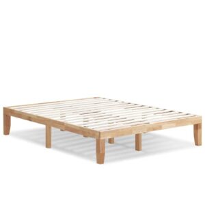 komfott 14 inches wood platform bed frame queen size, solid wood mattress foundation with rubber wood frame, strong poplar wood slat support, no box spring needed, bed frame (natural)