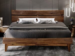 acacia aurora 14 inch wood platform bed, bed frame with headboard, queen size frame, chocolate