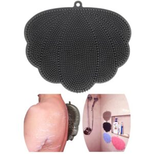 weuse ourbshf back scrubber hands-free for shower. easy to clean big flat silicone back washer foot massager body brush replace loofah sponge. stick to wall to scrub, hang on hook to dry (grey)