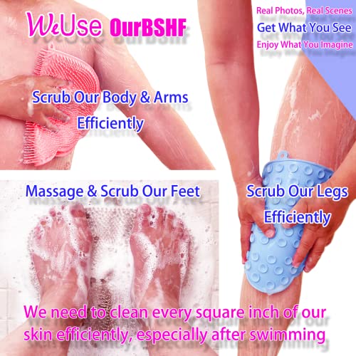 WeUse OurBSHF Back Scrubber Hands-Free for Shower. Easy to Clean Big Flat Silicone Back Washer Foot Massager Body Brush Replace Loofah Sponge. Stick to Wall to Scrub, Hang on Hook to Dry (Grey)