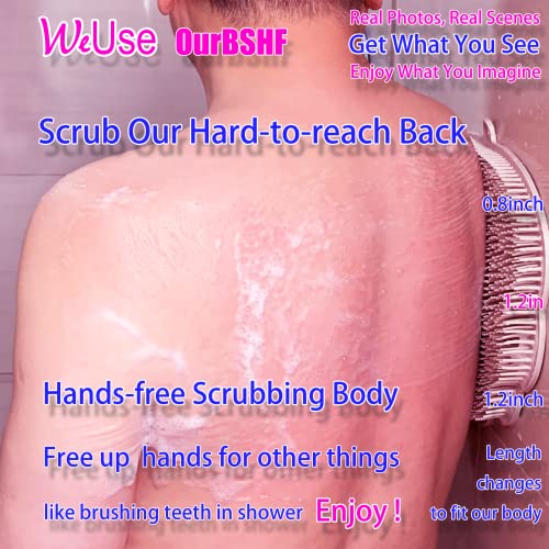 WeUse OurBSHF Back Scrubber Hands-Free for Shower. Easy to Clean Big Flat Silicone Back Washer Foot Massager Body Brush Replace Loofah Sponge. Stick to Wall to Scrub, Hang on Hook to Dry (Grey)