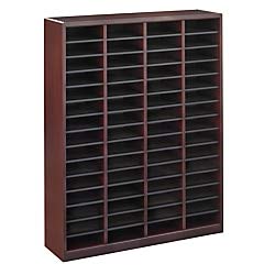 safco products e-z stor wood literature organizer, 60 compartment, 9331mh, mahogany, durable construction, removable shelves, plastic label holders