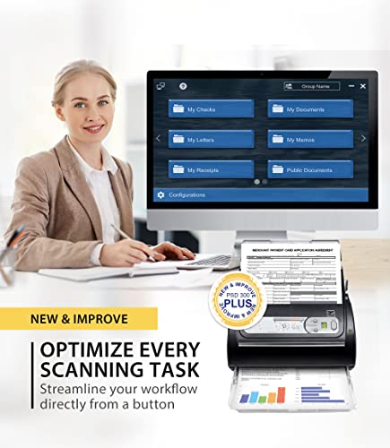 Plustek PSD300 Plus Document Scanner with ADF, Directly scan to Cloud, SharePoint, Office 365 and Built-in Barcode Recognition Function