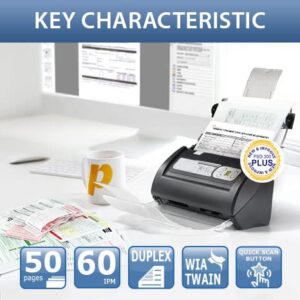 Plustek PSD300 Plus Document Scanner with ADF, Directly scan to Cloud, SharePoint, Office 365 and Built-in Barcode Recognition Function