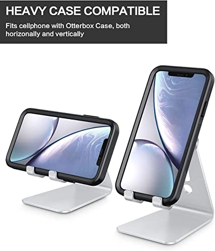 OMOTON Adjustable Cell Phone Stand, C2 Aluminum Desktop Phone Dock Holder Compatible with iPhone 11 Pro, SE, XR, 8 Plus 7 6, Samsung Galaxy, Google Pixel and More, Silver