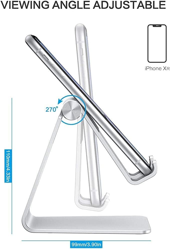 OMOTON Adjustable Cell Phone Stand, C2 Aluminum Desktop Phone Dock Holder Compatible with iPhone 11 Pro, SE, XR, 8 Plus 7 6, Samsung Galaxy, Google Pixel and More, Silver