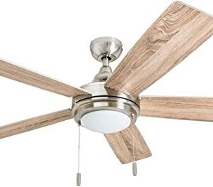 Honeywell Ceiling Fans Ventnor 52-in Indoor Fan - LED Ceiling Fan with Light and Pull Chain - Farmhouse Style Room Fan with Dual Finish Blades - Model 50204 (Brushed Nickel)