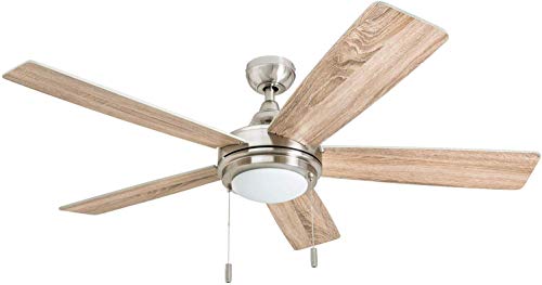 Honeywell Ceiling Fans Ventnor 52-in Indoor Fan - LED Ceiling Fan with Light and Pull Chain - Farmhouse Style Room Fan with Dual Finish Blades - Model 50204 (Brushed Nickel)