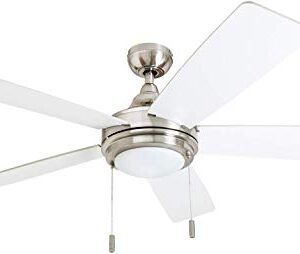 Honeywell Ceiling Fans Ventnor 52-in Indoor Fan - LED Ceiling Fan with Light and Pull Chain - Farmhouse Style Room Fan with Dual Finish Blades - Model 50204 (Brushed Nickel)