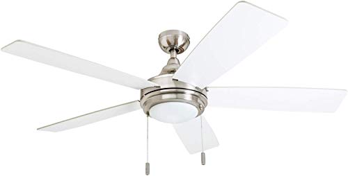 Honeywell Ceiling Fans Ventnor 52-in Indoor Fan - LED Ceiling Fan with Light and Pull Chain - Farmhouse Style Room Fan with Dual Finish Blades - Model 50204 (Brushed Nickel)