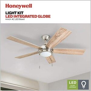 Honeywell Ceiling Fans Ventnor 52-in Indoor Fan - LED Ceiling Fan with Light and Pull Chain - Farmhouse Style Room Fan with Dual Finish Blades - Model 50204 (Brushed Nickel)