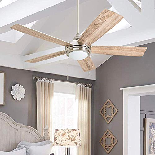 Honeywell Ceiling Fans Ventnor 52-in Indoor Fan - LED Ceiling Fan with Light and Pull Chain - Farmhouse Style Room Fan with Dual Finish Blades - Model 50204 (Brushed Nickel)