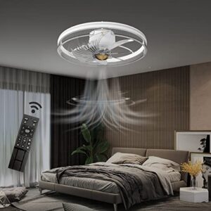 ceiling fans with lights,20"white modern bladeless ceiling fans with remote control,low profile 3-color smart ceiling fan,flush mount ceiling fan 6-wind speed for indoor/kids room/bedroom/living room