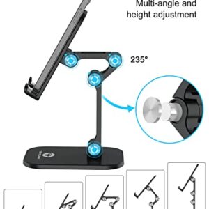 OCYCLONE Cell Phone Stand, iPad Stand, Adjustable Height and Angle Phone Stand for Desk, Foldable Phone Holder, Taller iPhone Stand Compatible for 4-11 Inch All Mobile Phone/iPad/Tablet - Black