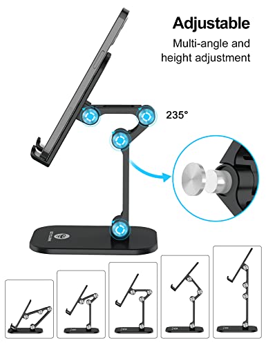 OCYCLONE Cell Phone Stand, iPad Stand, Adjustable Height and Angle Phone Stand for Desk, Foldable Phone Holder, Taller iPhone Stand Compatible for 4-11 Inch All Mobile Phone/iPad/Tablet - Black