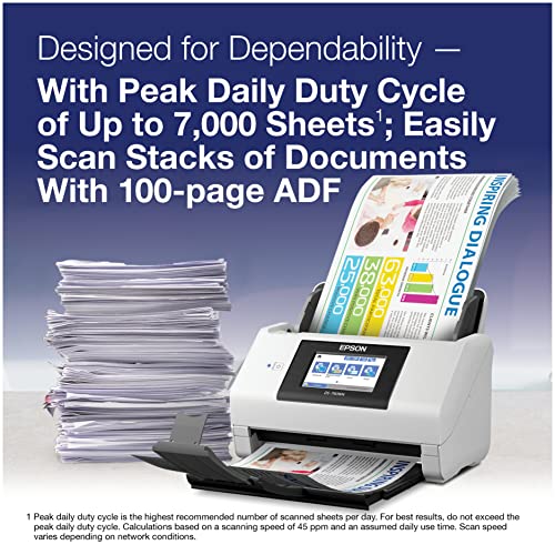 Epson DS-790WN Wireless Network Color Document Scanner for PC and Mac, with Duplex Scanning, PC-Free Scanning, 100-page Auto Document Feeder (ADF) and 4.3" Color LCD Touchscreen