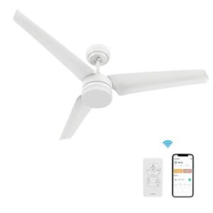 52" outdoor white ceiling fan with light, 10 speeds low profile bedroom ceiling fan with quite motor, smart modern led ceiling fan worked with google home, alexa, siri shortcuts, app and remote