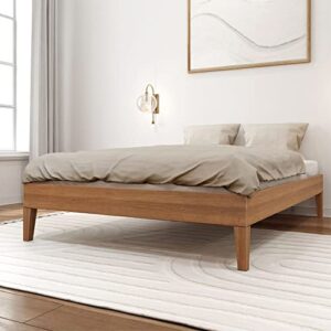 plank+beam solid wood platform bed frame, strong wood slat support, no box spring needed, easy assembly, matte pecan, full