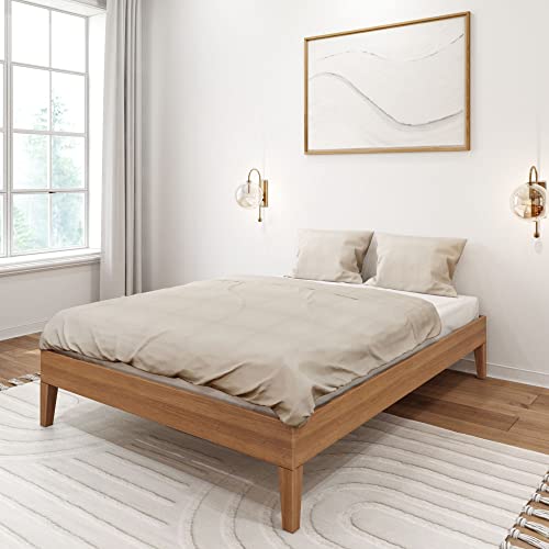 Plank+Beam Solid Wood Platform Bed Frame, Strong Wood Slat Support, No Box Spring Needed, Easy Assembly, Matte Pecan, Full