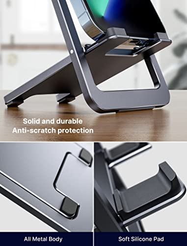 Cell Phone Stand, JSAUX Foldable Aluminum Adjustable Phone Holder for Desk Portable Travel Holder Office Desk Accessories Compatible for iPhone 14 13 12 11 Pro Max X Xr Samsung S22 S21 A53 Switch Grey