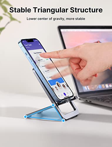 Cell Phone Stand, JSAUX Foldable Aluminum Adjustable Phone Holder for Desk Portable Travel Holder Office Desk Accessories Compatible for iPhone 14 13 12 11 Pro Max X Xr Samsung S22 S21 A53 Switch Grey