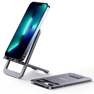 cell phone stand, jsaux foldable aluminum adjustable phone holder for desk portable travel holder office desk accessories compatible for iphone 14 13 12 11 pro max x xr samsung s22 s21 a53 switch grey