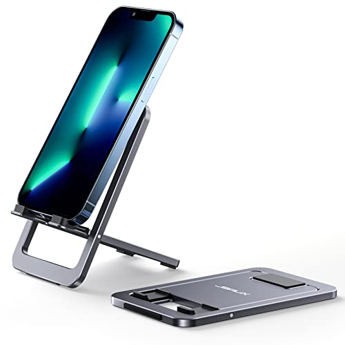 Cell Phone Stand, JSAUX Foldable Aluminum Adjustable Phone Holder for Desk Portable Travel Holder Office Desk Accessories Compatible for iPhone 14 13 12 11 Pro Max X Xr Samsung S22 S21 A53 Switch Grey