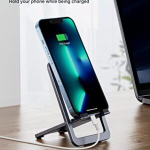 Cell Phone Stand, JSAUX Foldable Aluminum Adjustable Phone Holder for Desk Portable Travel Holder Office Desk Accessories Compatible for iPhone 14 13 12 11 Pro Max X Xr Samsung S22 S21 A53 Switch Grey