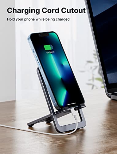 Cell Phone Stand, JSAUX Foldable Aluminum Adjustable Phone Holder for Desk Portable Travel Holder Office Desk Accessories Compatible for iPhone 14 13 12 11 Pro Max X Xr Samsung S22 S21 A53 Switch Grey