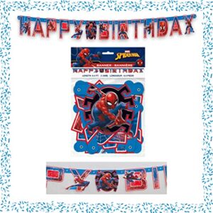 Spiderman Birthday Party Supplies and Decorations, Spiderman Party Supplies, Serves 16 Guests, Includes Tableware and Decor with Table Cover, Banner, Plates, Napkins & More, Officially Licensed