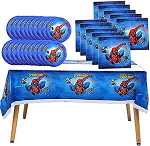 41 pcs spiderman-themed party supplies, 20 plates, 20 napkins and 1 tablecloth, spiderman birthday party decorations for boys and girls