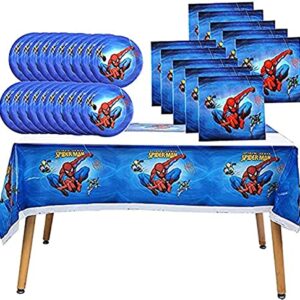 41 pcs Spiderman-Themed Party Supplies, 20 Plates, 20 Napkins and 1 Tablecloth, Spiderman Birthday Party Decorations for Boys and Girls