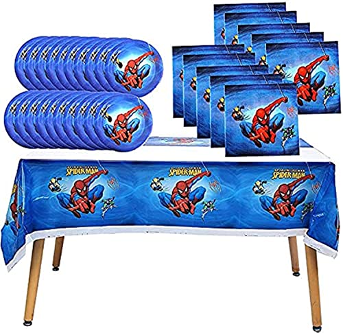 41 pcs Spiderman-Themed Party Supplies, 20 Plates, 20 Napkins and 1 Tablecloth, Spiderman Birthday Party Decorations for Boys and Girls