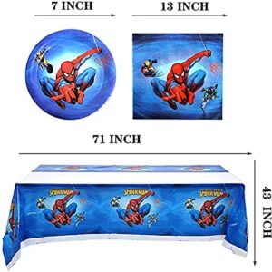 41 pcs Spiderman-Themed Party Supplies, 20 Plates, 20 Napkins and 1 Tablecloth, Spiderman Birthday Party Decorations for Boys and Girls
